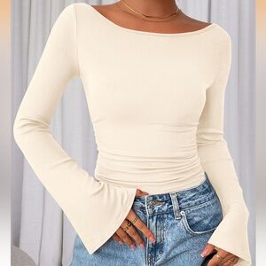 Chic Cream Long Bell Sleeve Top